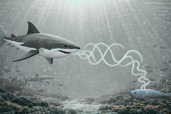 Shark and the blue fish encounter shark smell illustration