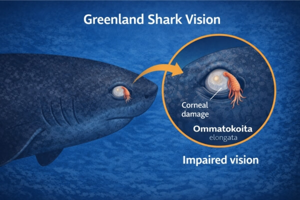 Greenland shark eye parasite affecting vision in deep sea Greenland shark eye parasite affecting vision in deep sea