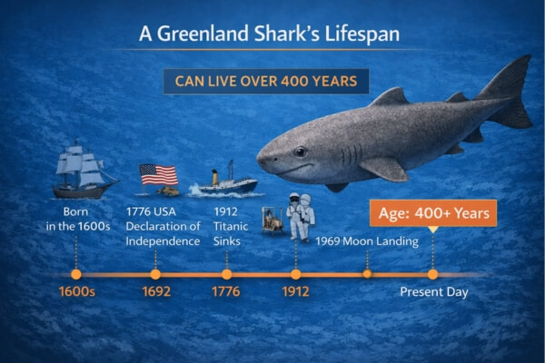 Greenland shark lifespan compared to historical timeline