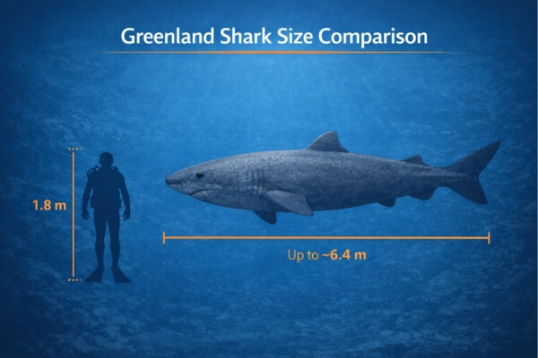 Greenland shark size comparison with human for scale Greenland shark size comparison with human for scale